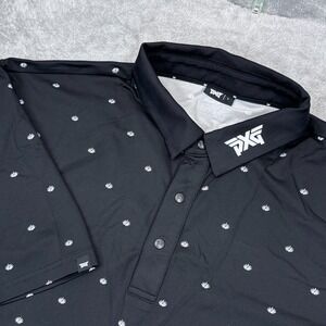 PXG Parsons Extreme Golf Golf Polo Shirt Mens Large Black White Agave AOP Snap